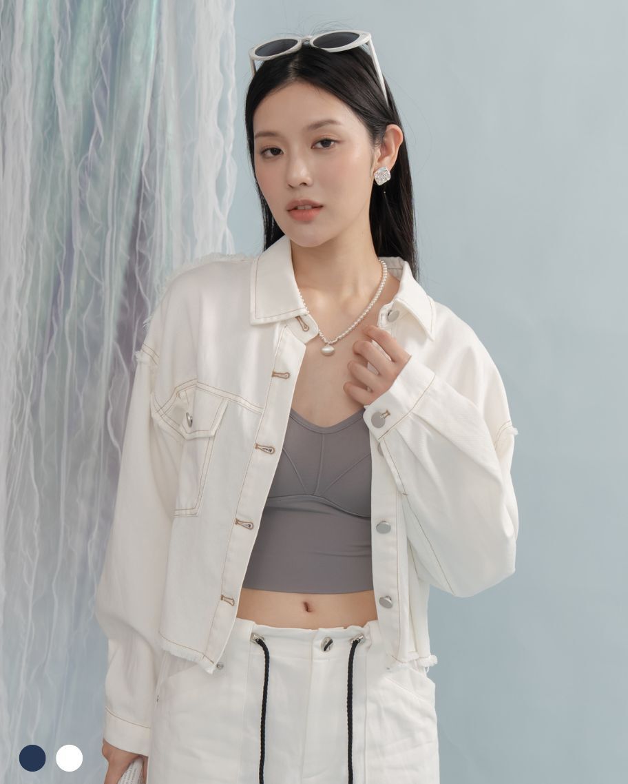 率性撞色線毛邊外套