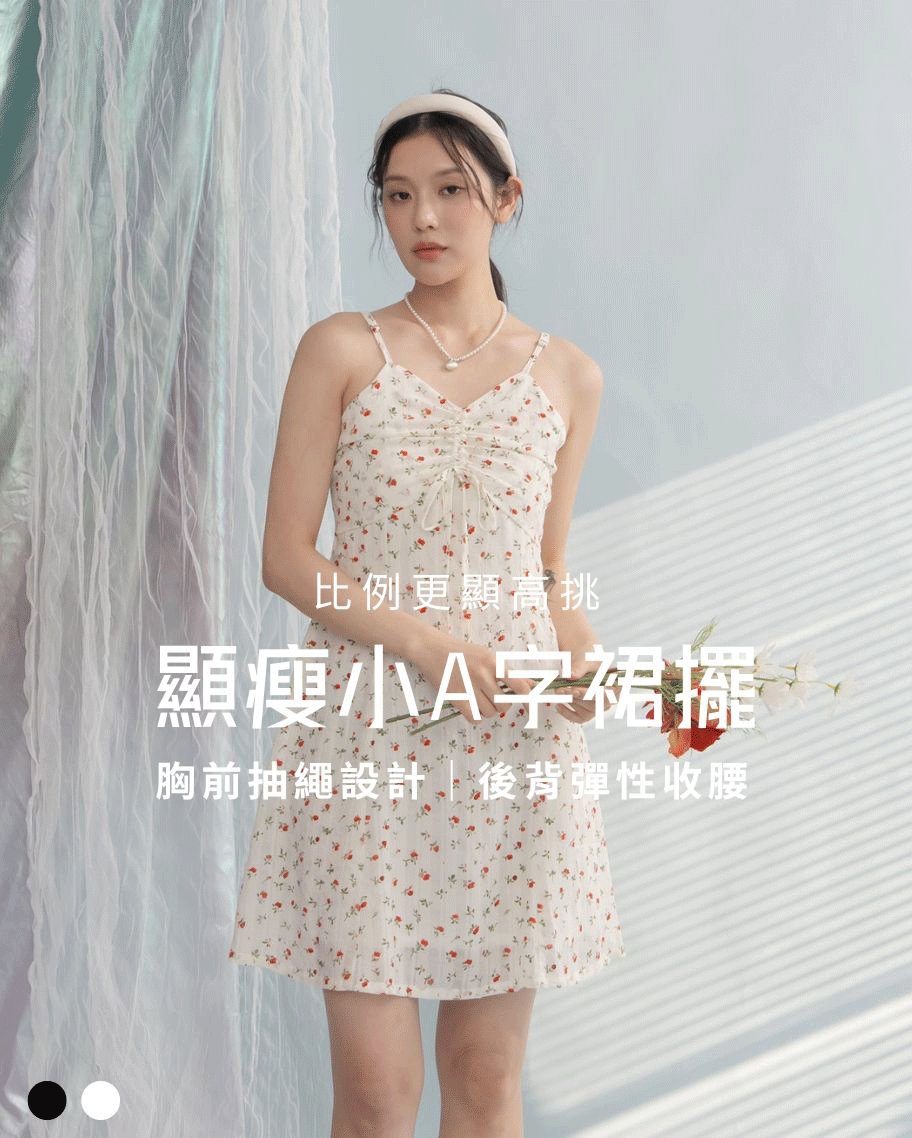 甜美碎花抽繩洋裝