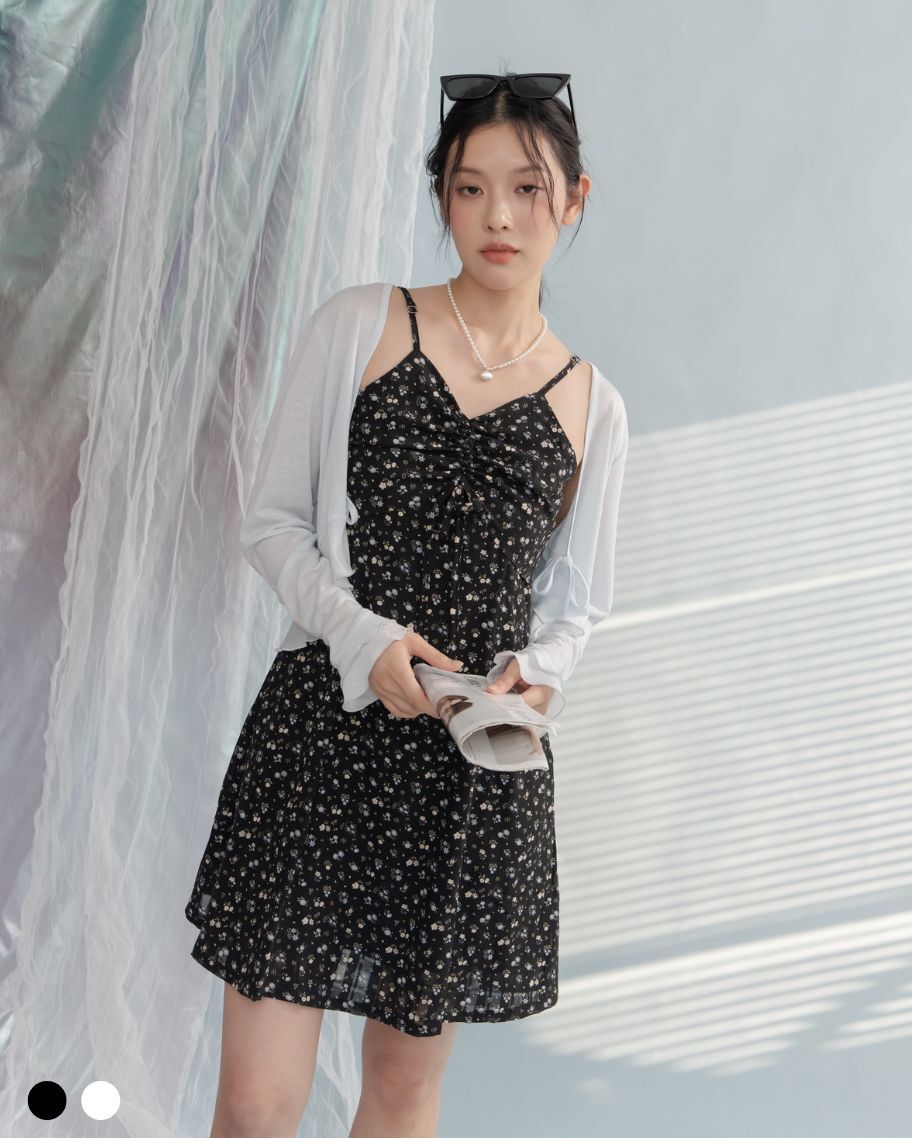 甜美碎花抽繩洋裝