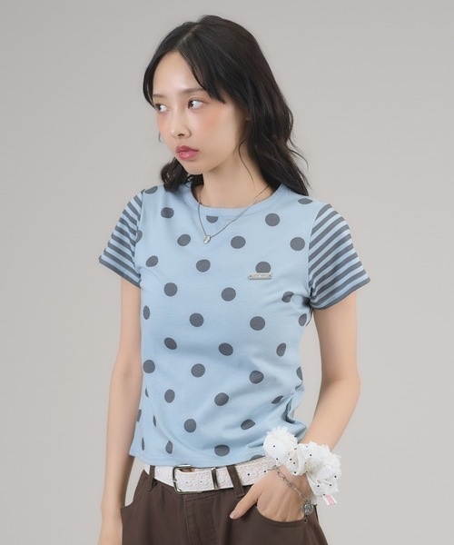 apres jour mignon / Dot Sleeve Border T-Shirt