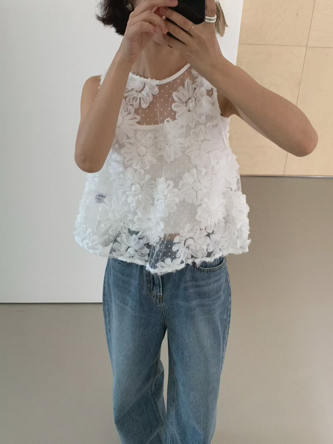 點點立體花朵紗背心