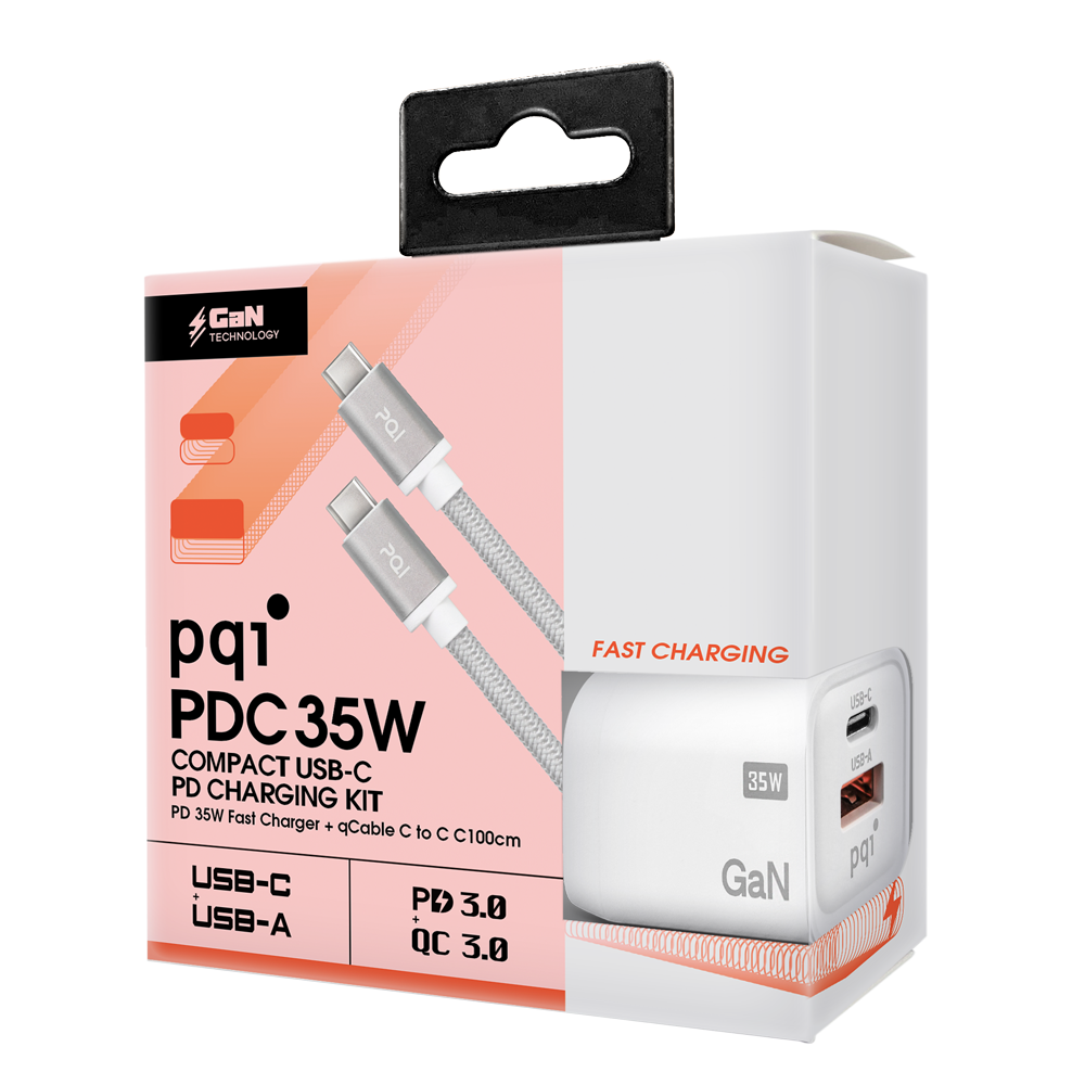 〔PD 35W GaN快充組合包〕USB-C+A 快充頭 + USB-C to C 100公分編織快充線