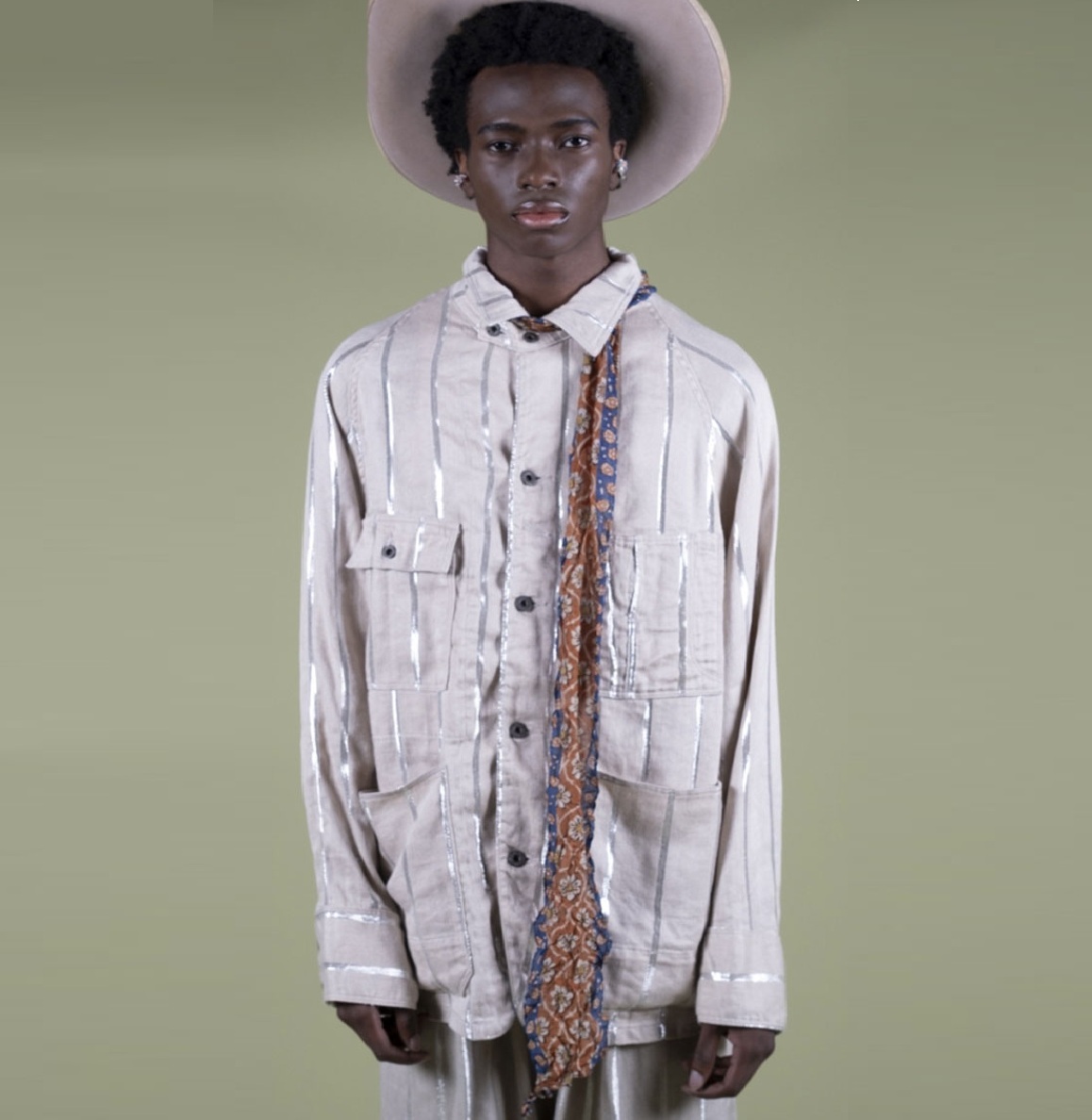 KAPITAL LINEN GLITTER STRIPE CACTUS COVERALL JACKET - PRE ORDER ITEM (預訂中)