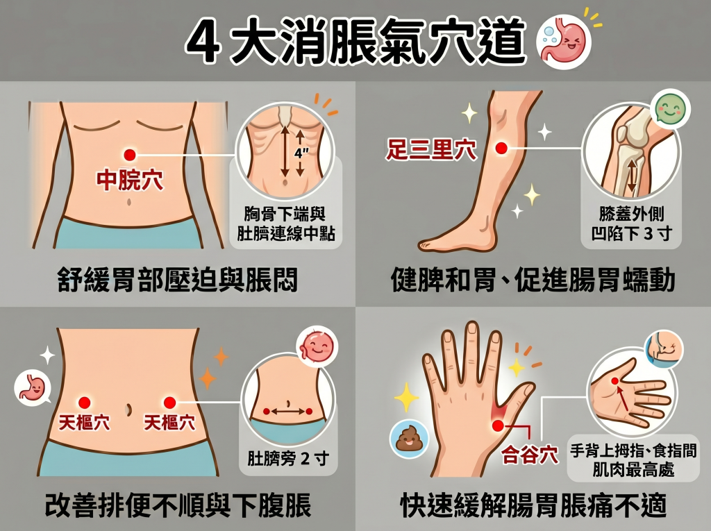 4大消脹氣穴道
