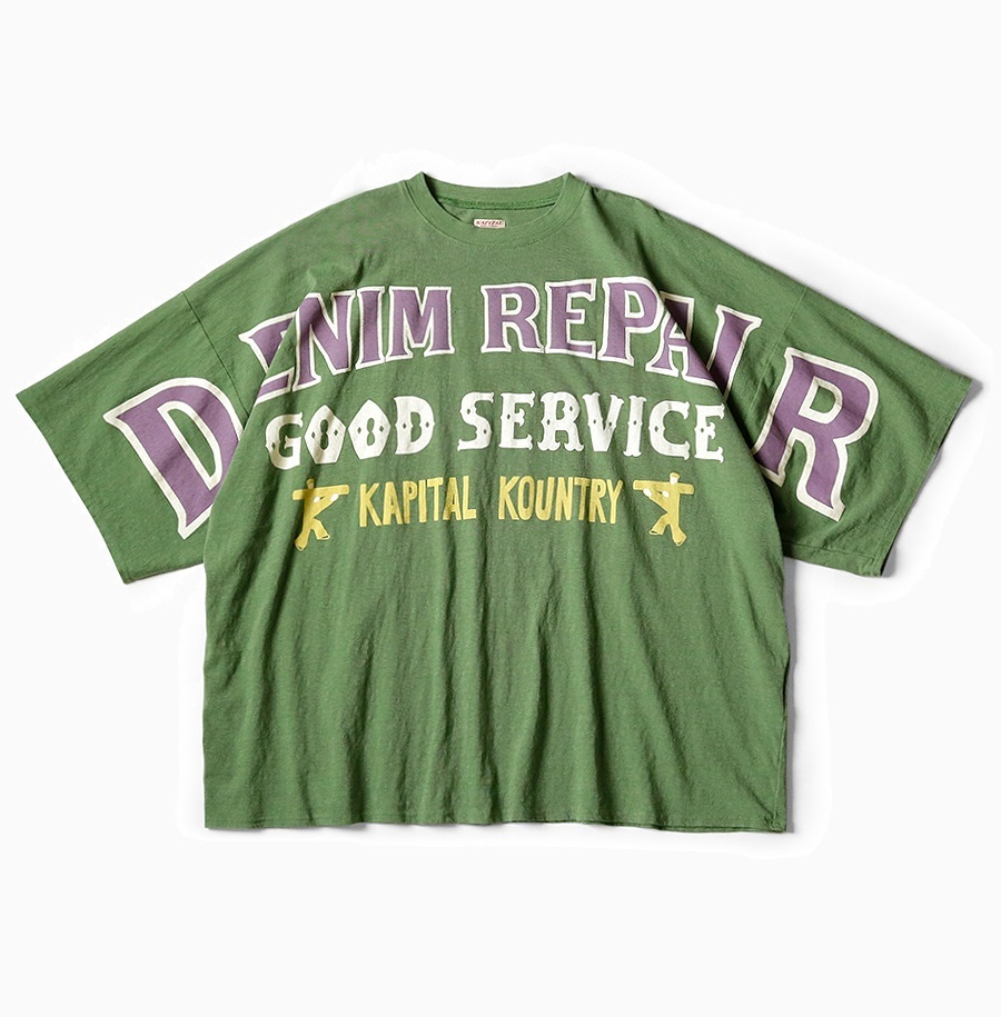 KAPITAL LINEN 18.5/-T-shirt HUGE-T (DENIM REPAIR pt) - PRE ORDER ITEM (預訂中)