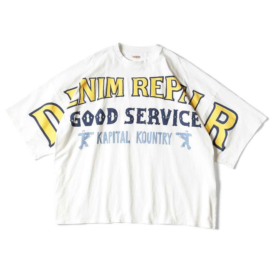 KAPITAL LINEN 18.5/-T-shirt HUGE-T (DENIM REPAIR pt) - PRE ORDER ITEM (預訂中)