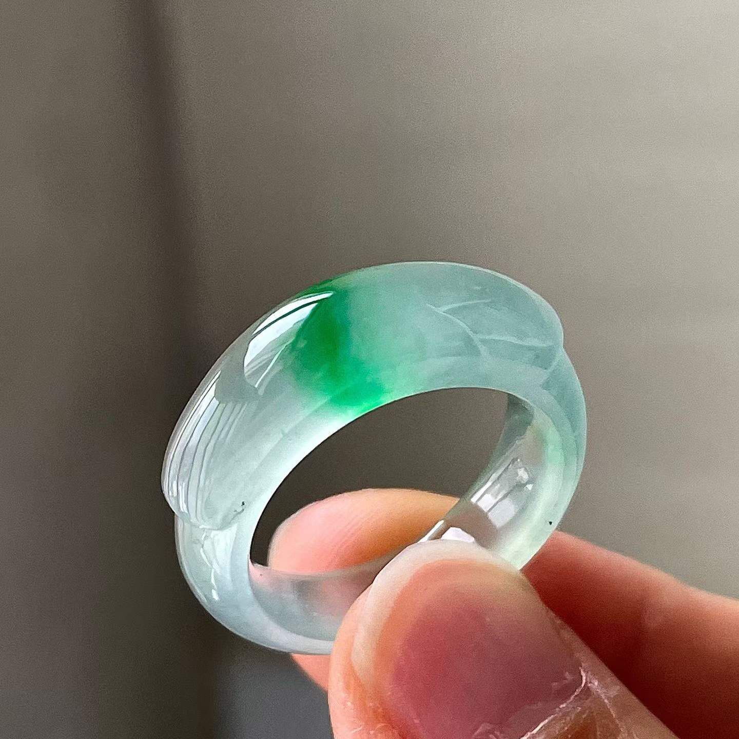 翡翠高冰飄綠馬鞍戒圈 (圈口 14號),天然翡翠A玉, 緬甸玉, Jade, Jadeite