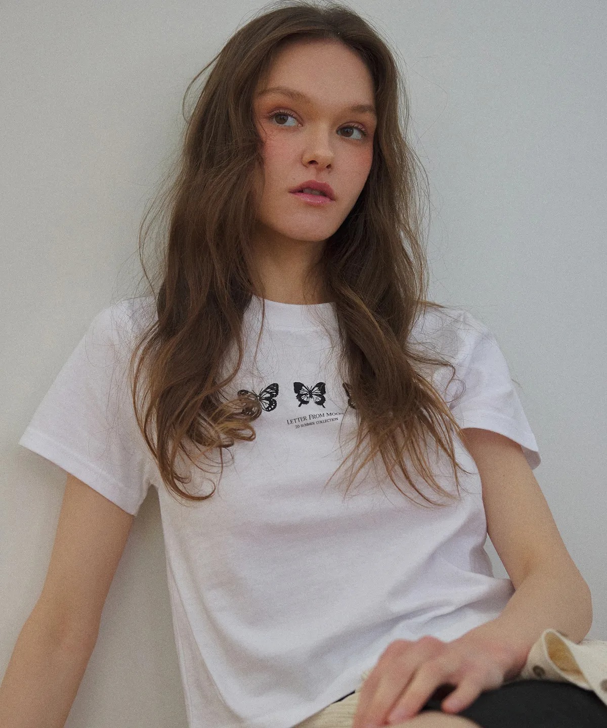 Letter From Moon Triple Butterfly Crop Short Sleeve T-shirt