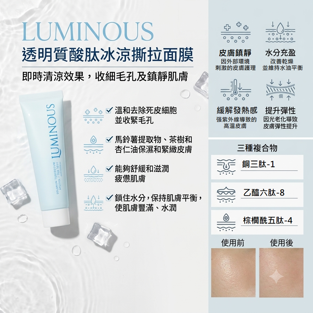 【LUMINOUS 透明質酸肽冰涼撕拉面膜 60ML】