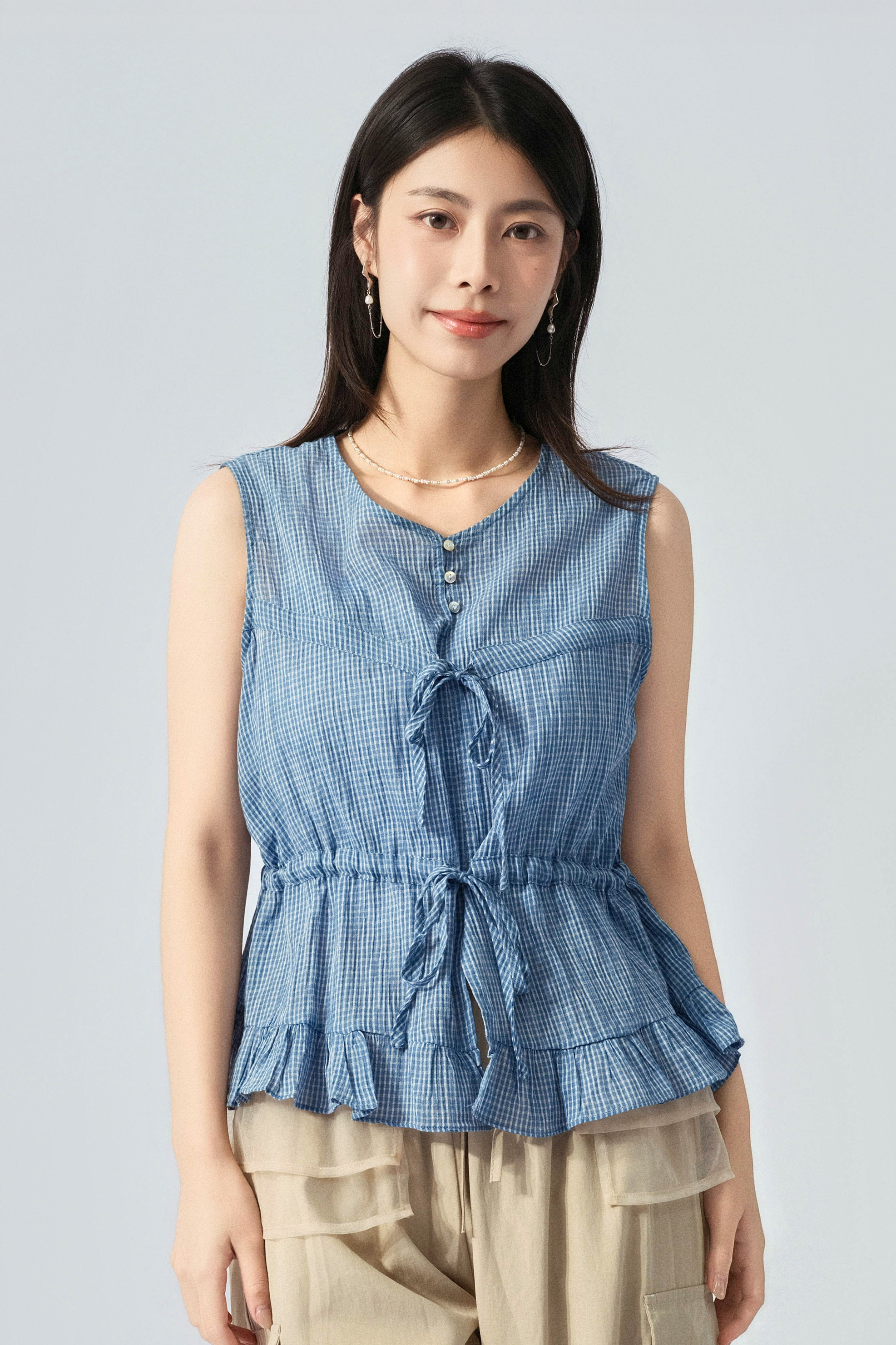 細格小傘腳綁帶背心（預購產品）