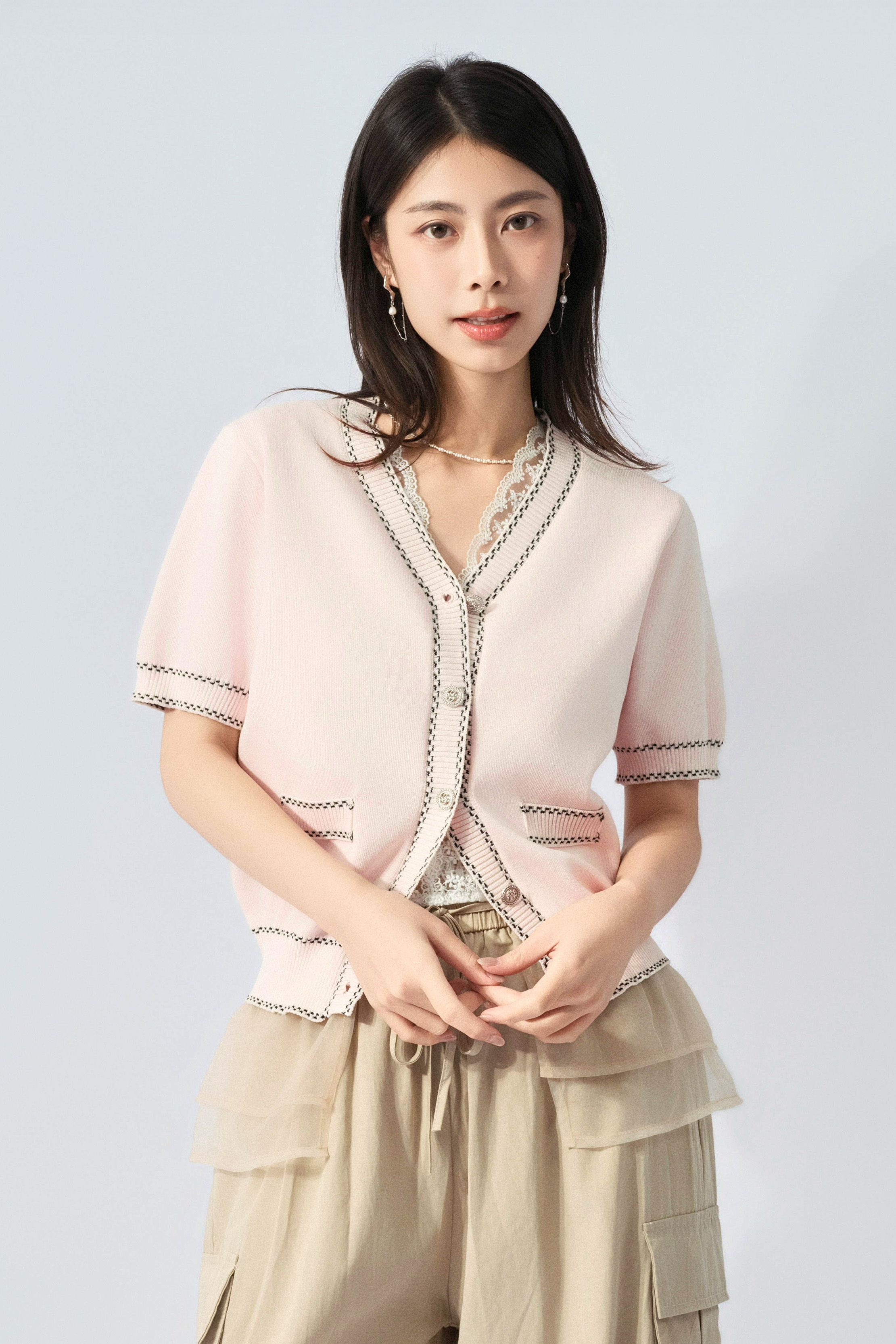 仿車線邊短袖cardigan（預購產品）