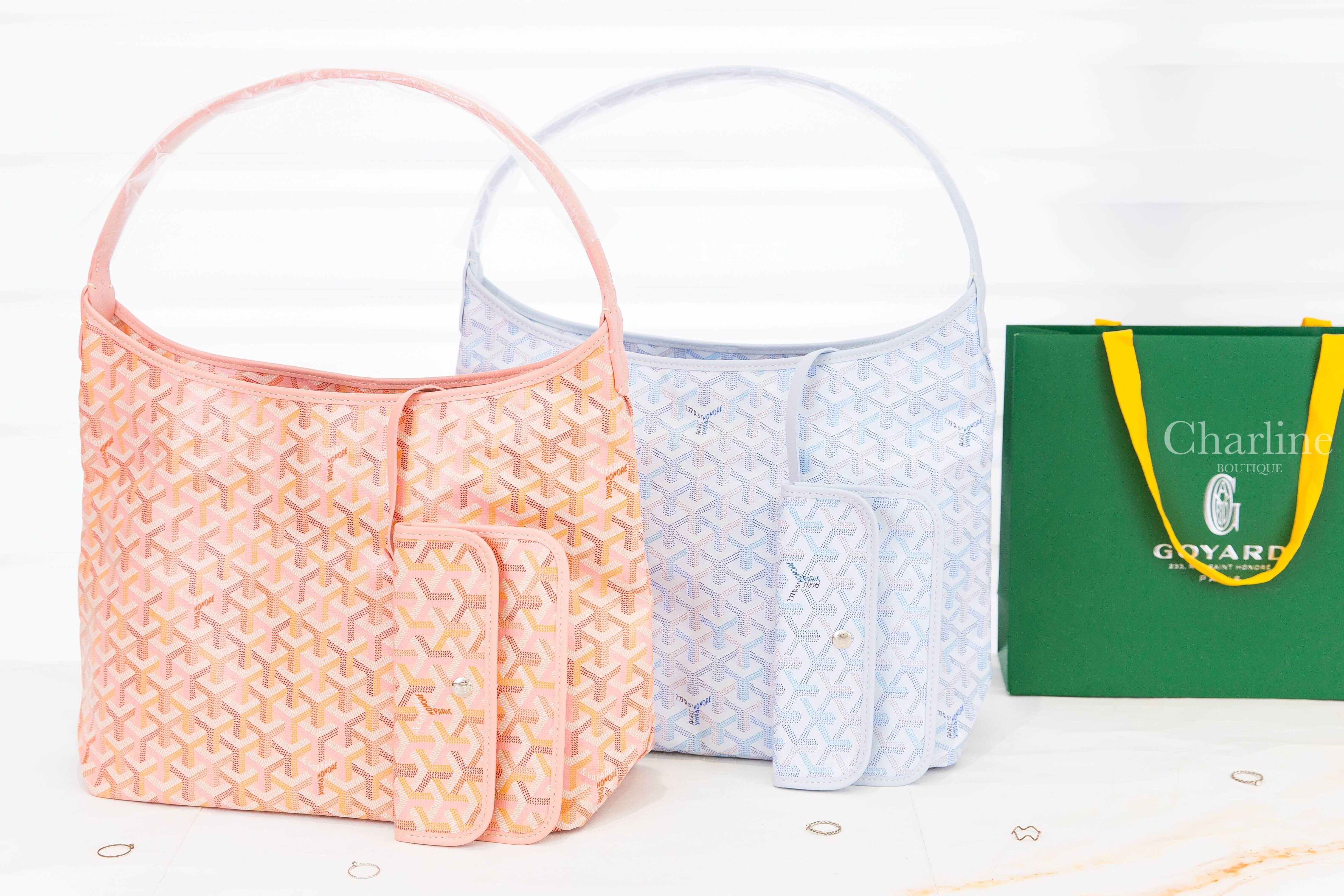 Goyard Hobo Bohème PM Multicoloured 腮紅粉帆布小牛皮手提肩背包,Goyard Hobo Bohème PM Multicoloured 極地藍帆布小牛皮手提肩背包-Charline Boutique 精品代購
