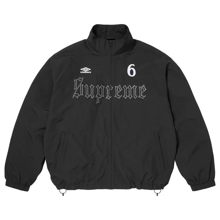 -(B4c04)-SUPREME UMBRO RHINESTONE TRACK JACKET 水鑽 防水 貼花 訓練外套 黑色/紅色/灰色/黃色-SS26J100
