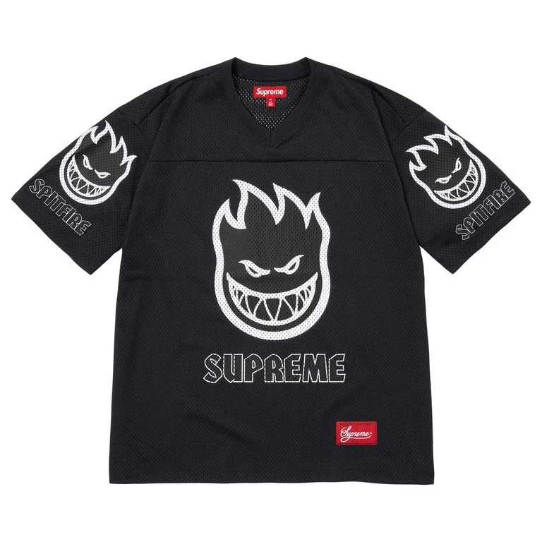 -(B3c02)-SUPREME  SPITFIRE FOOTBALL  JERSEY  火焰 足球衣 黑色/紅色-SS26KN60
