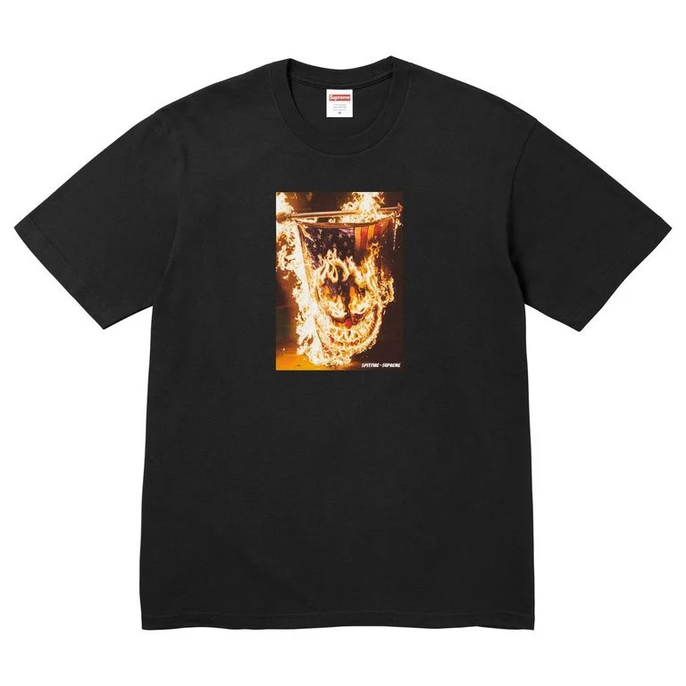 -(B3c04)-SUPREME SPITFIRE FLAG TEE 火焰 美國 國旗 短Ｔ黑色/白色-SS26T63