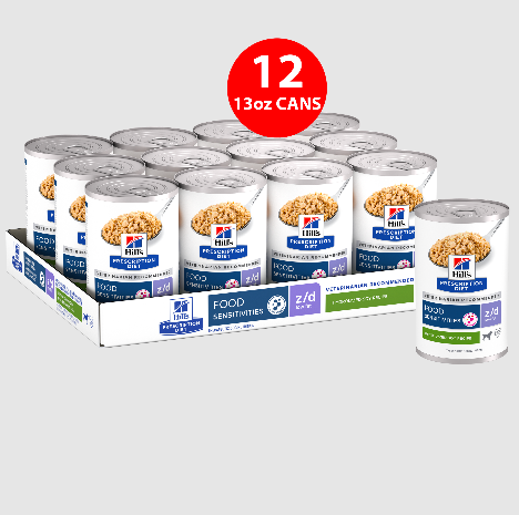 Hill's - 處方食品犬用 Z/D皮膚/食物敏感低敏低脂水解大豆罐頭13安士 (12罐)
