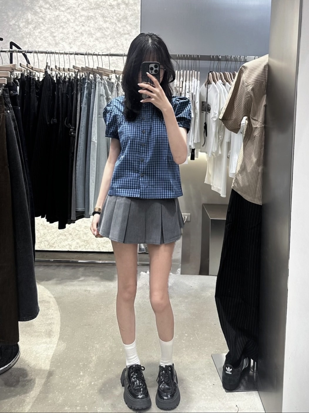 EM8669 格紋小標短襯 (R)