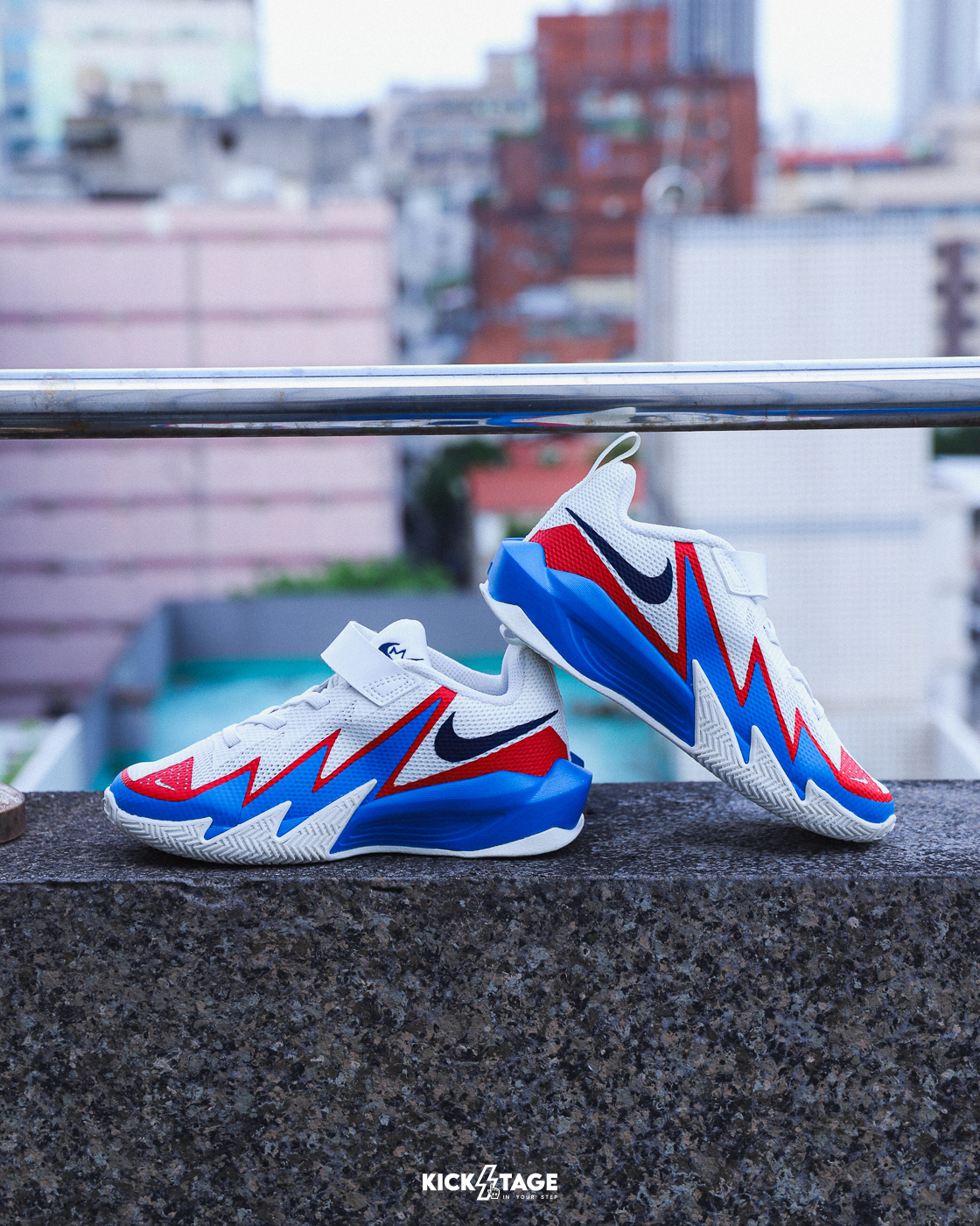 中童鞋 NIKE S.T. DYNAMITE PS 白藍紅 魔鬼氈 透氣 運動 籃球鞋【IH2307-105】