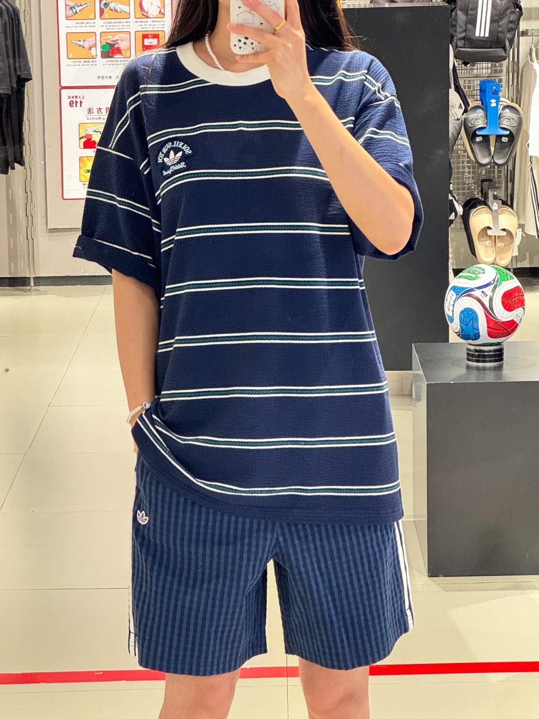 ADIDAS ORIGINALS RESORT S 華夫格 條紋 落肩 短袖T 套裝 二色