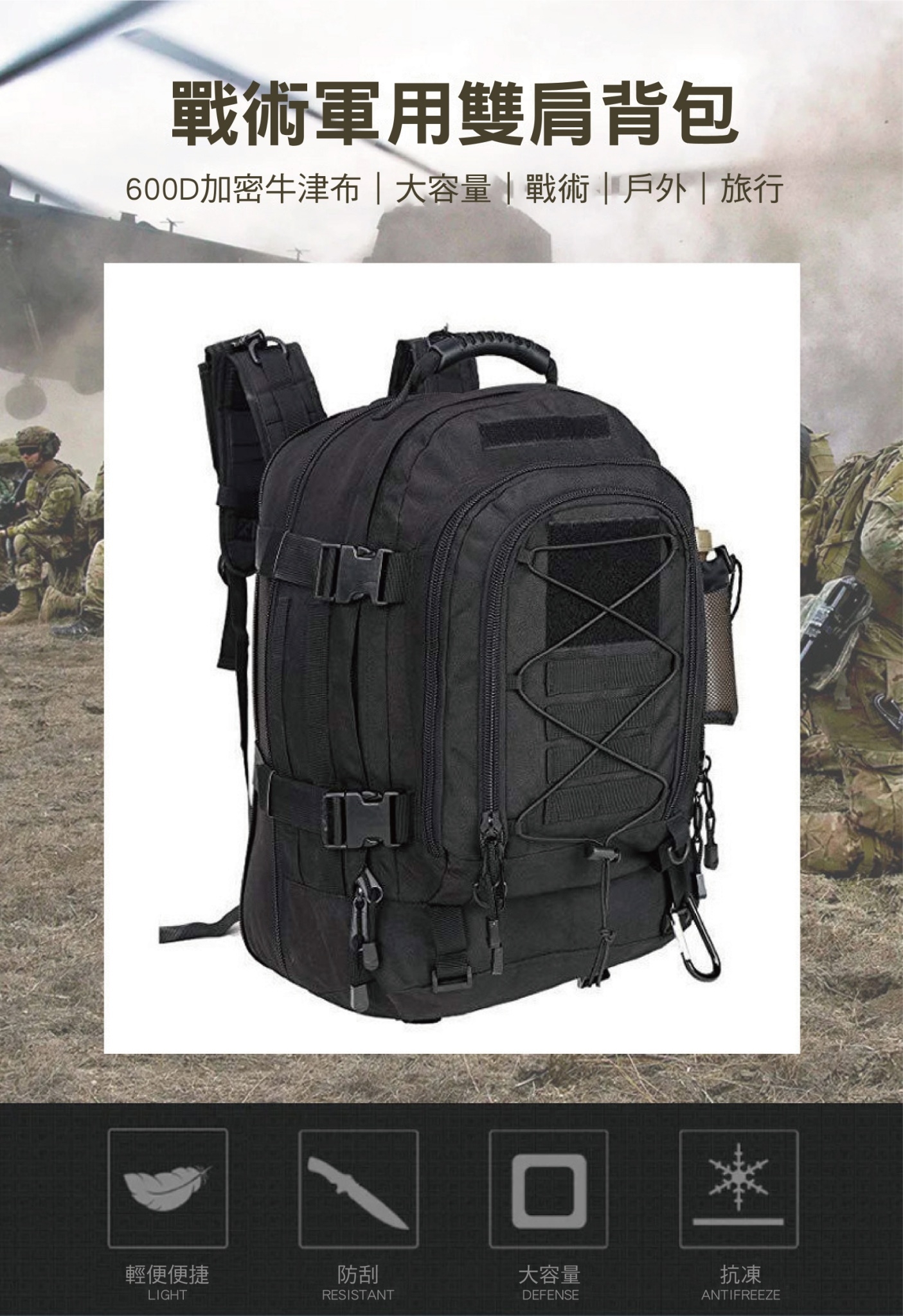 XCTRL 戰術軍用雙肩背包-黑