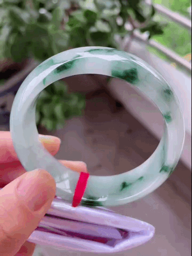 6155845 60mm冰飄花寬版翡翠手鐲 (58-60)