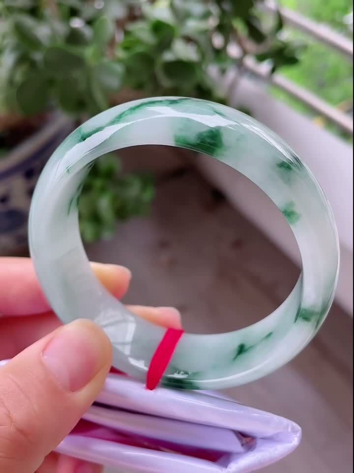 冰飄花寬版翡翠手鐲,天然翡翠A玉, 緬甸玉, Jade, Jadeite