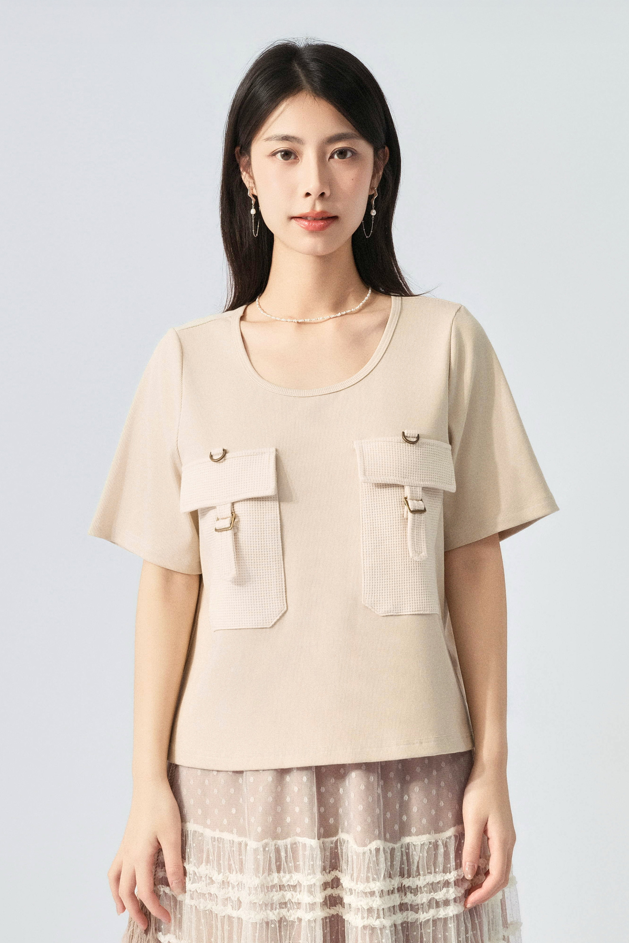 軍裝胸袋羅紋tee  (預購產品）