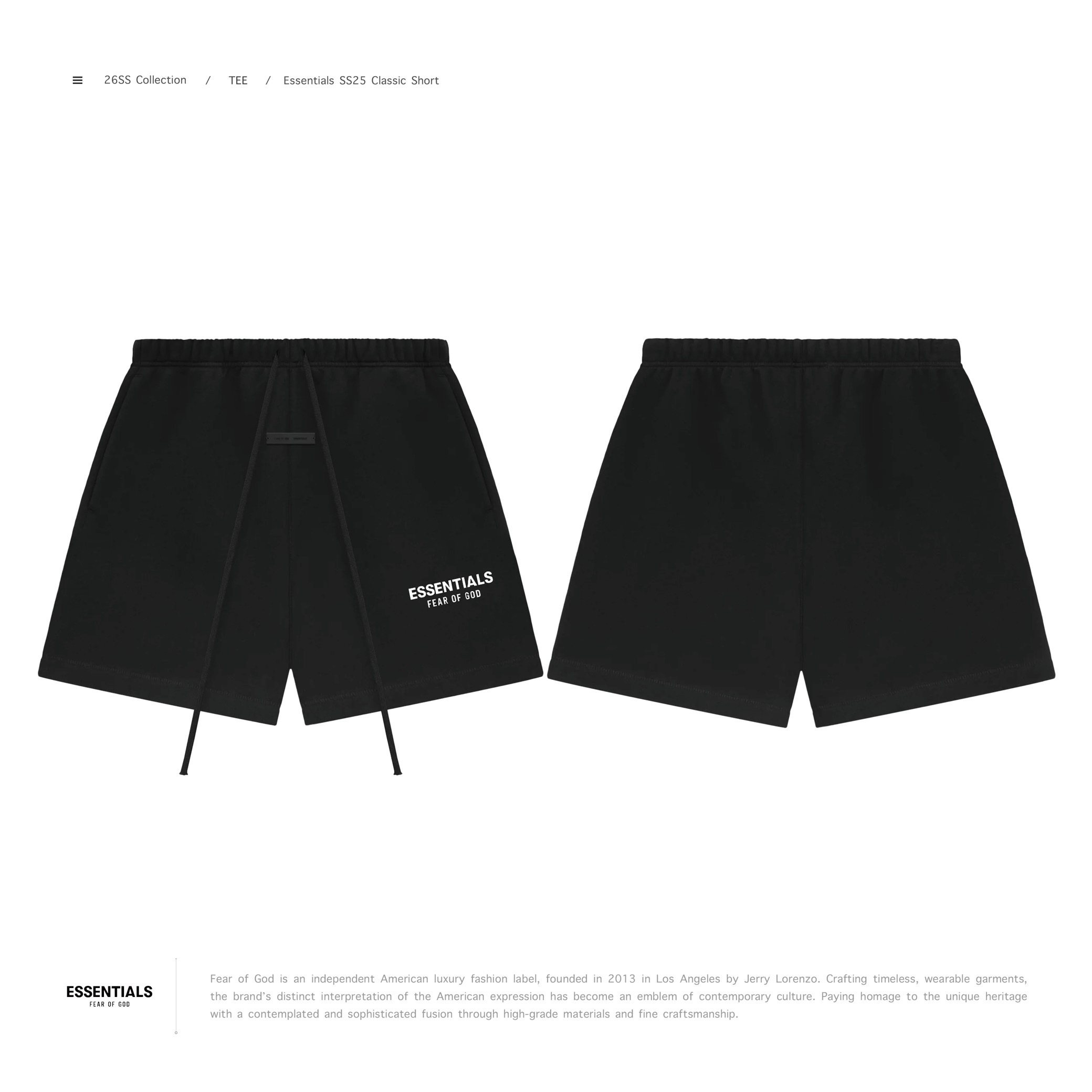 [ 預約販売 ]  ESSENTIALS - SS25 Classic Short