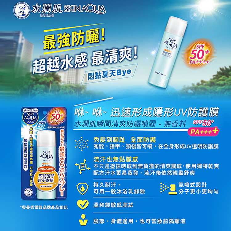 【Mentholatum 曼秀雷敦】水潤肌瞬間清爽防曬噴霧50g-無香料