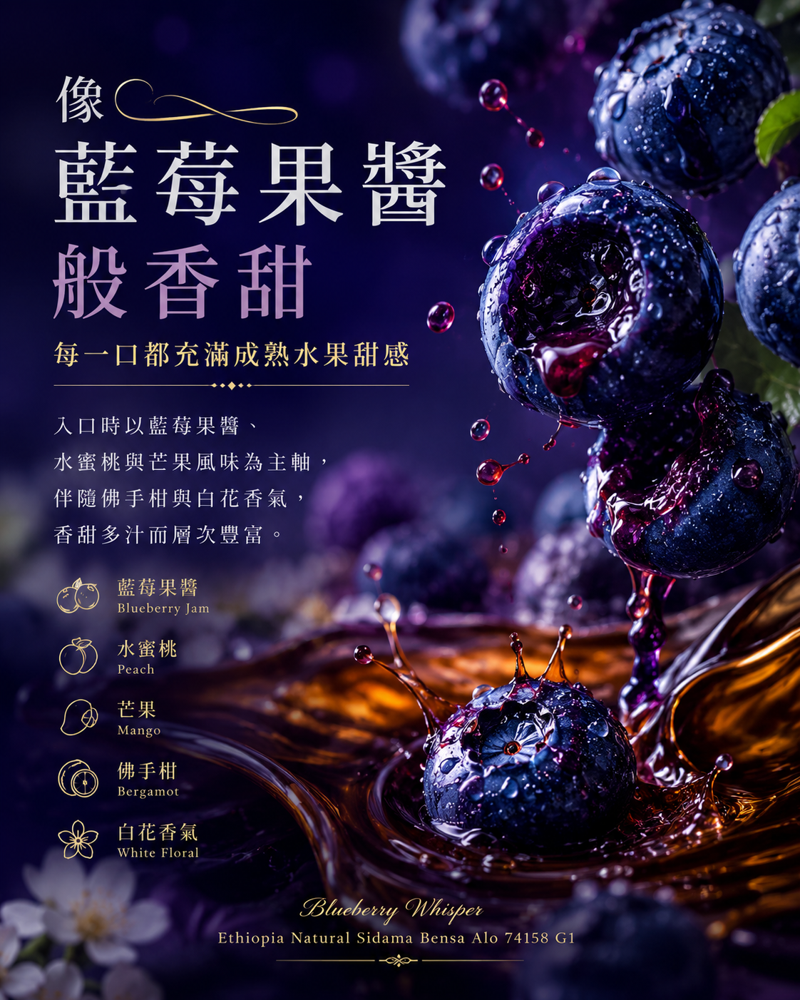 藍莓蜜語｜衣索比亞 日曬 西達馬 班莎 阿洛村 74158 單一品種 G1｜咖啡豆 227g