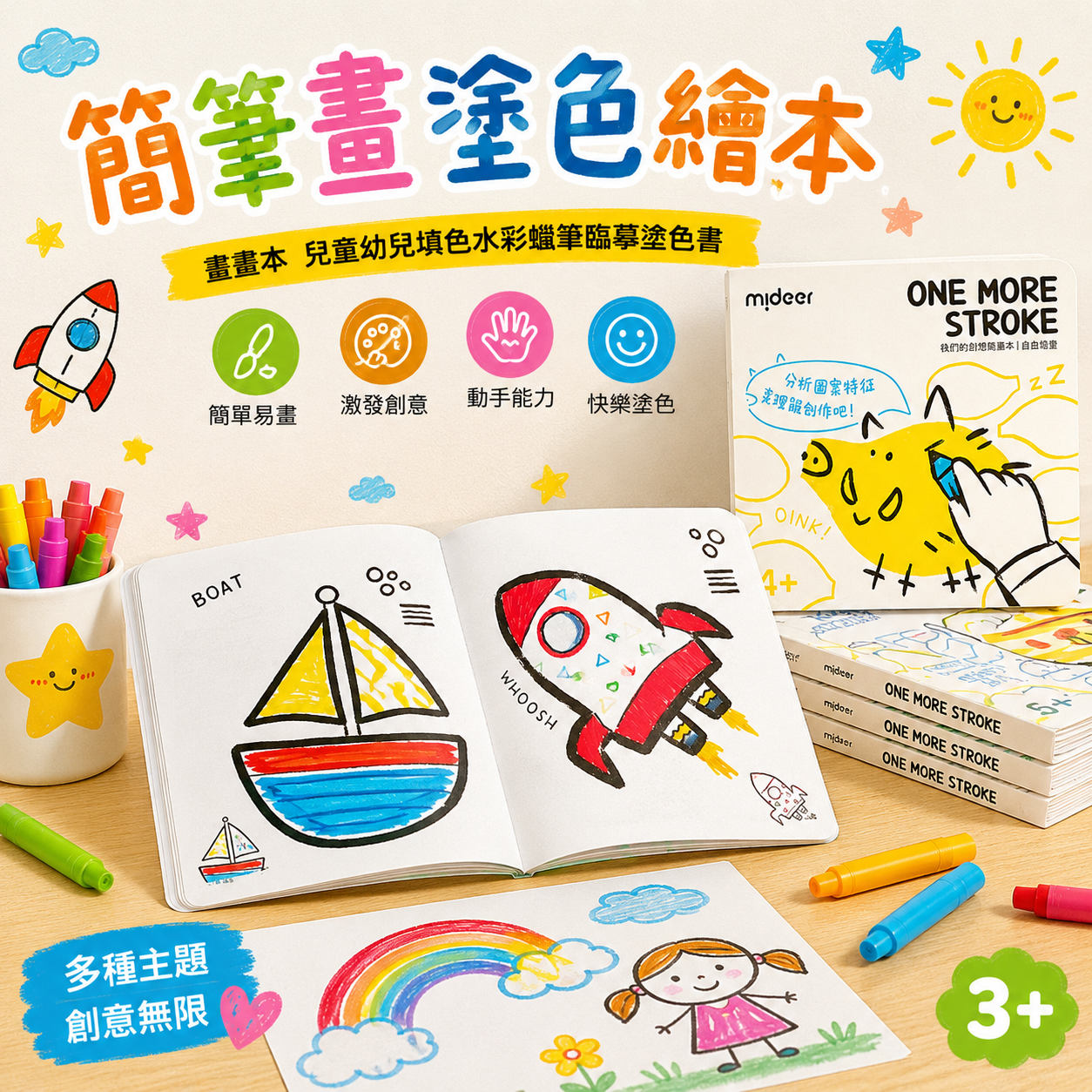 簡筆畵塗色繪本畵畵本兒童幼兒填色水彩蠟筆臨摹塗色書