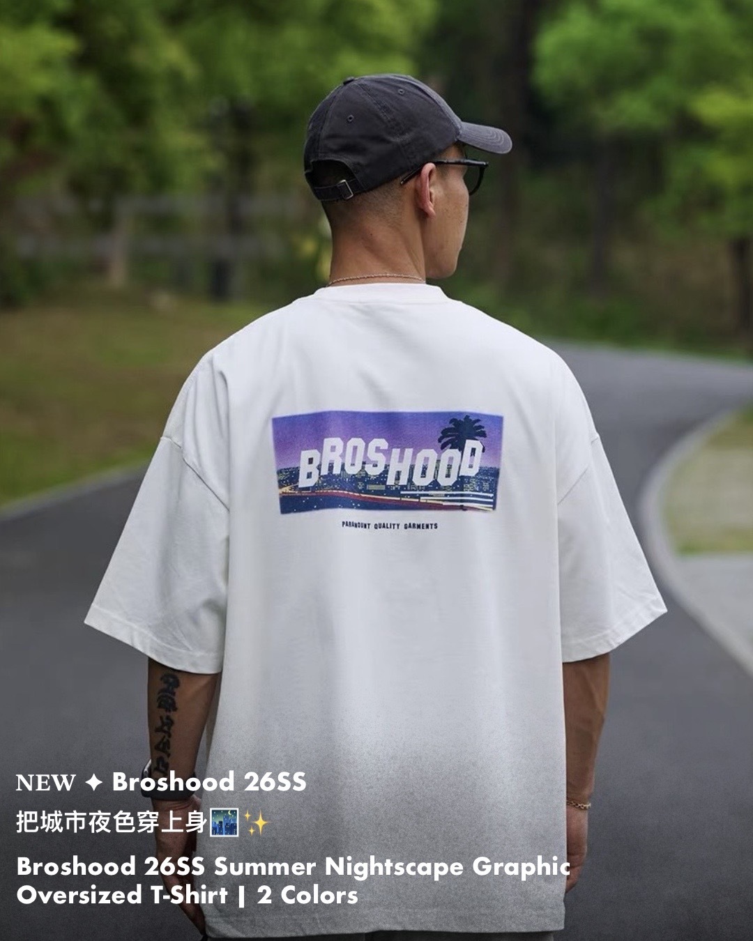 #預購 Broshood 26SS 日系寬鬆 休閒圓領 夏季數碼直噴夜景印花 短踢 兩色