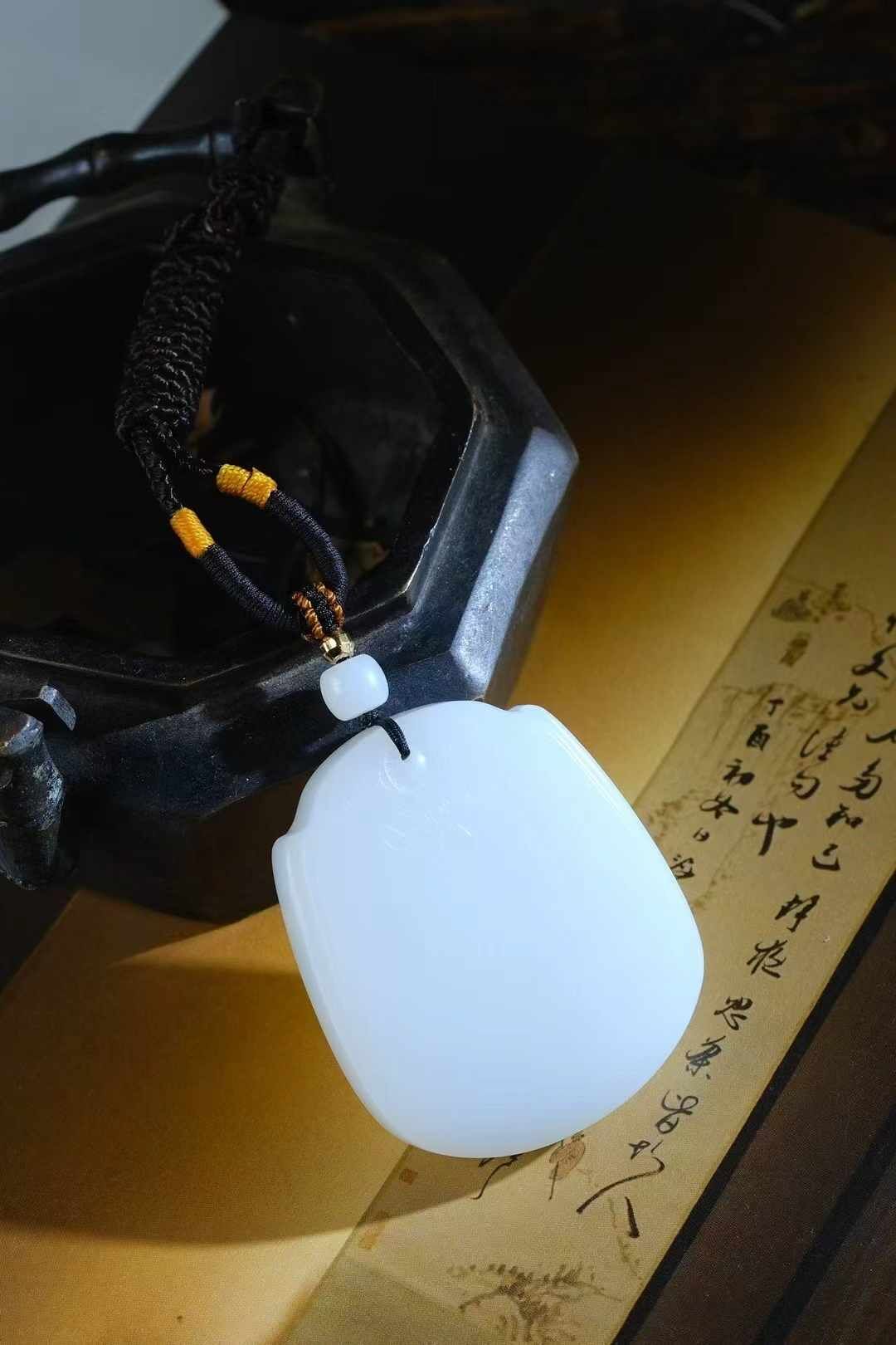 和田玉鋼板料羊脂白玉平安無事牌,天然和田玉軟玉
