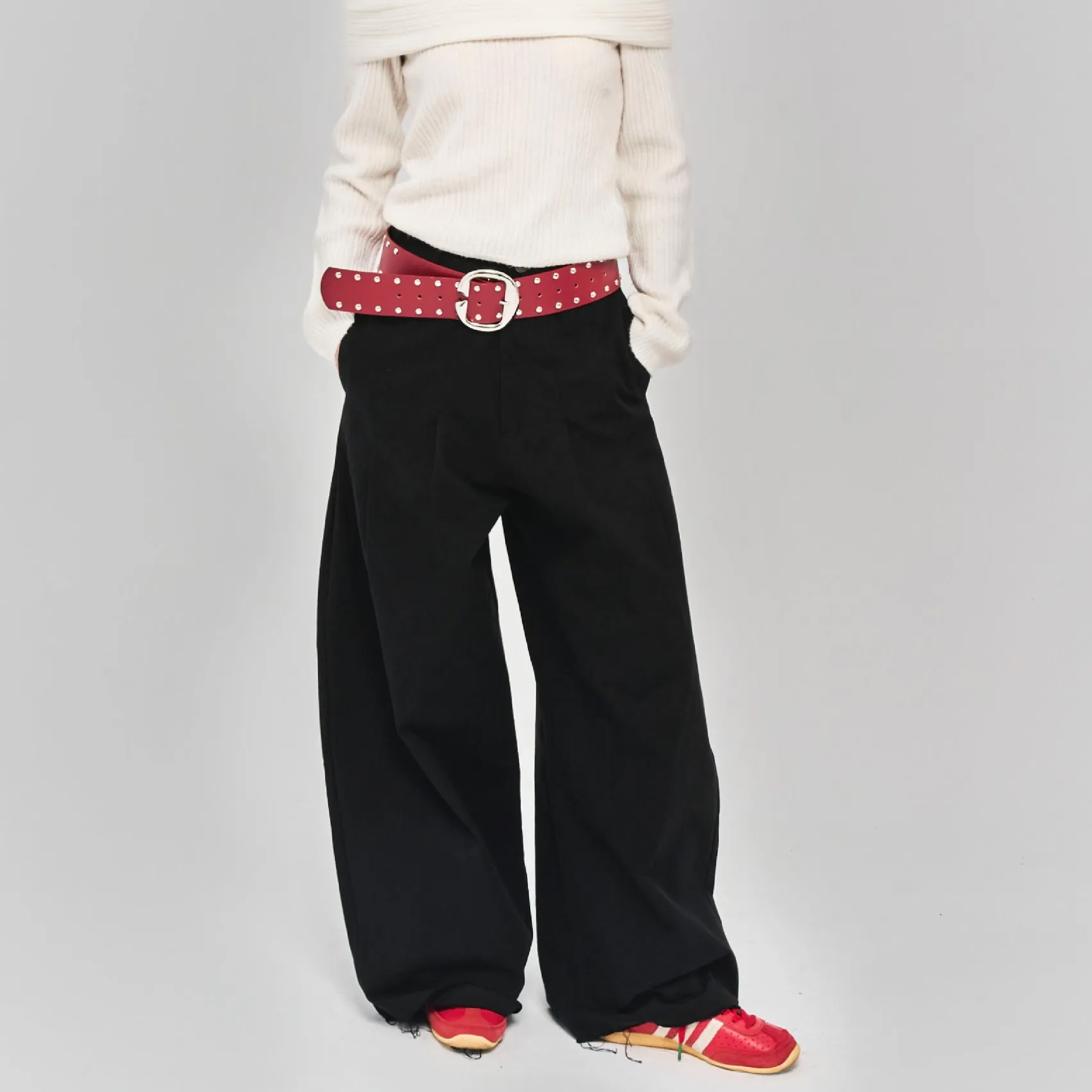 ALEE OASIS Wide-Leg Pleated Raw-Edge Trousers