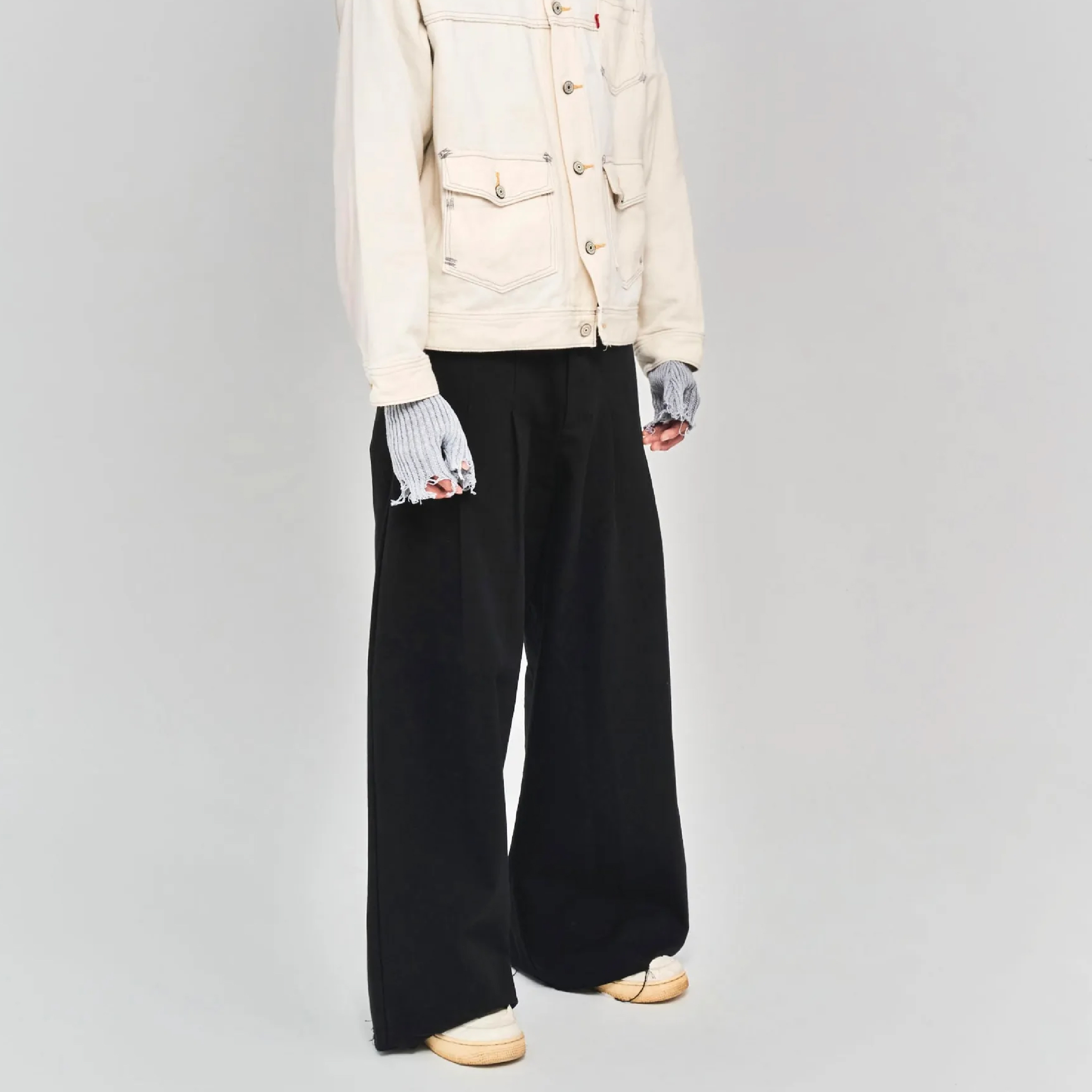 ALEE OASIS Wide-Leg Pleated Raw-Edge Trousers