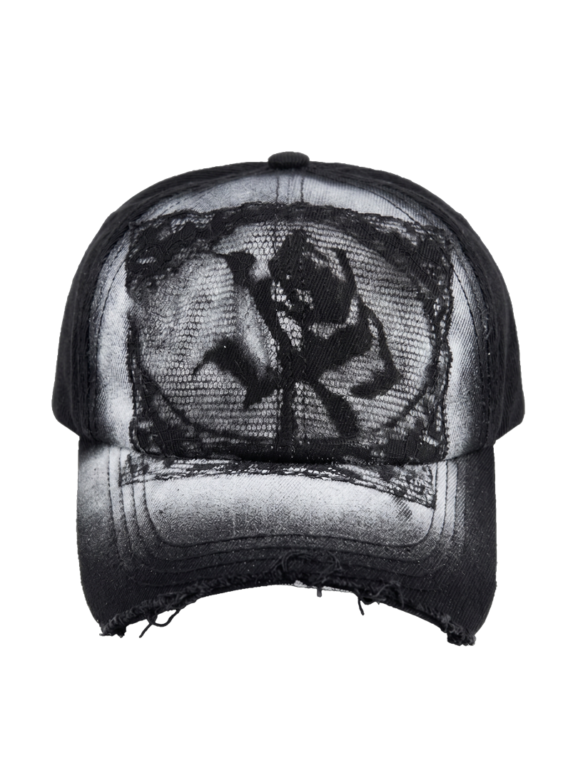 LACE-LOOKED SPRAY PRINT "CUT-OFF" CAP
