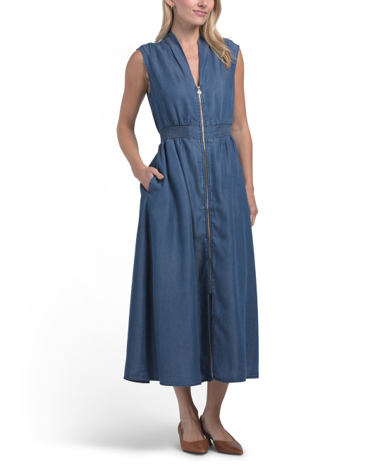 【預購】Anne Klein H062416 牛仔拉鍊連身裙 (藍色)