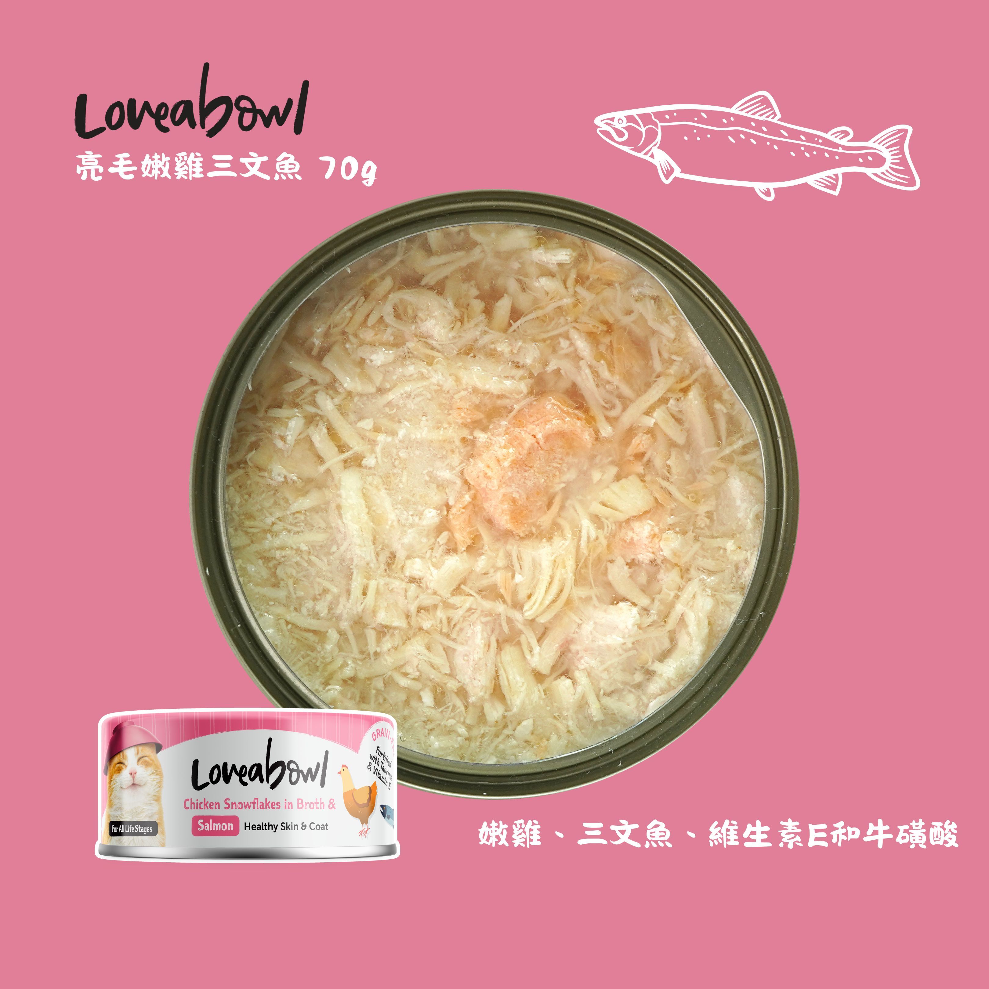 Loveabowl 亮毛嫩雞三文魚貓罐頭 70g (Exp: Jan-2027)