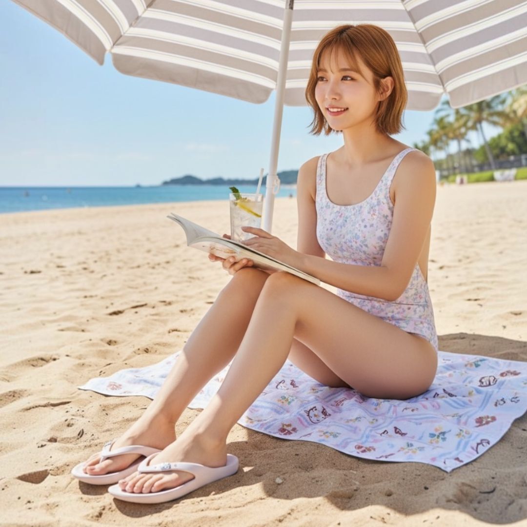 26111 Sanrio Hello Kitty Flip Flops Sandal Beige #TW-AS26-926001