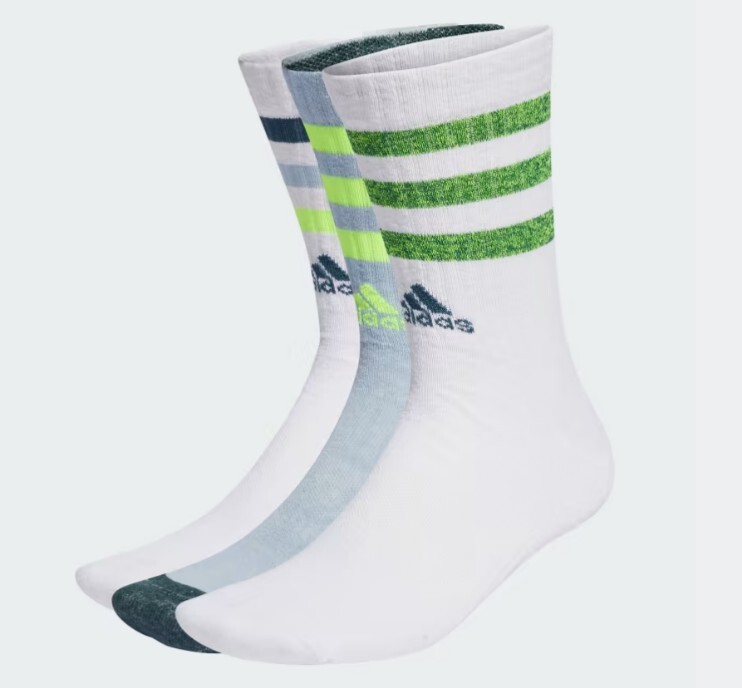 ADIDAS 襪子 白色 螢光 三雙一組 長襪 中筒襪 IB3302