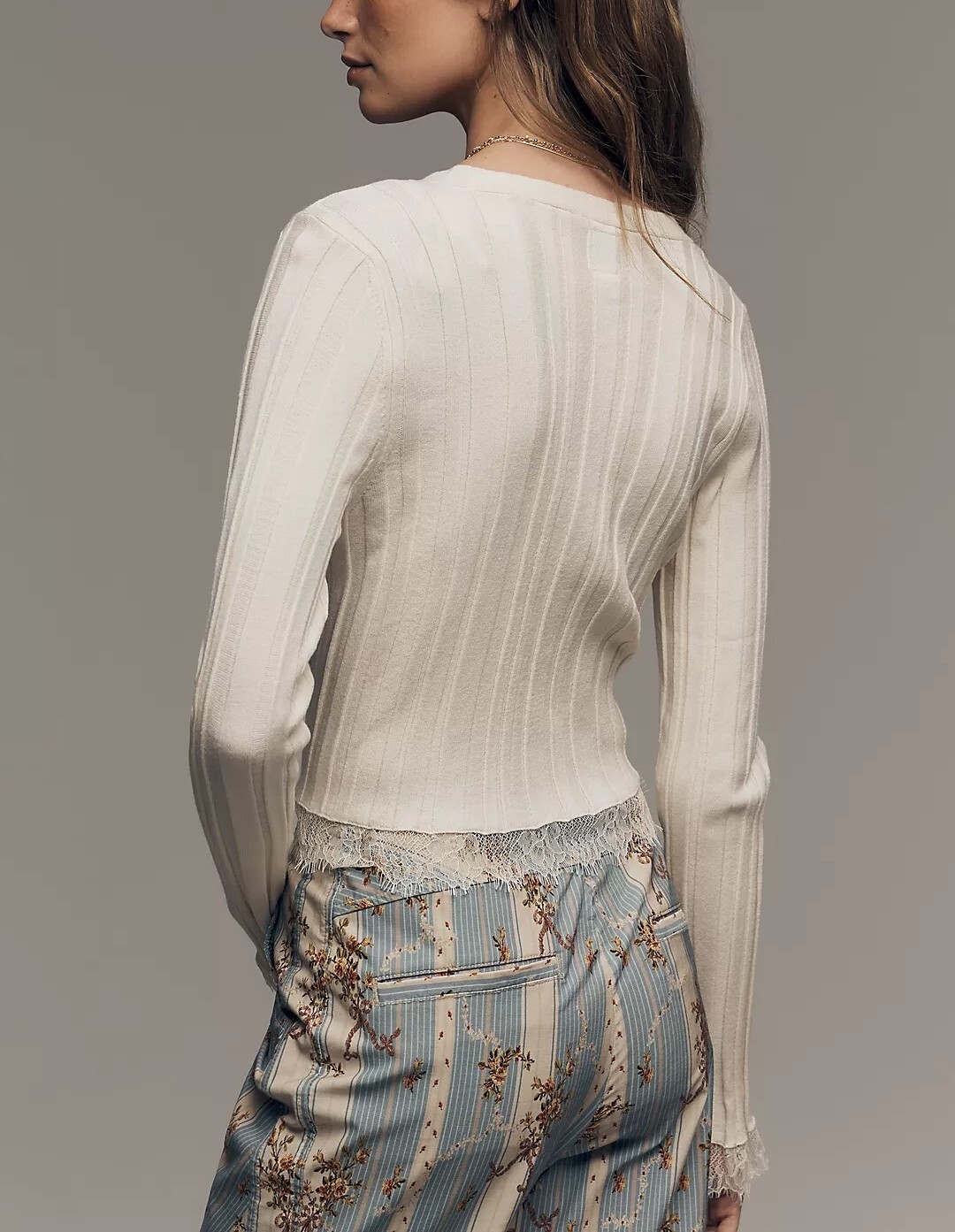 Ivory Lace杏白色羅紋蕾絲針織小外套