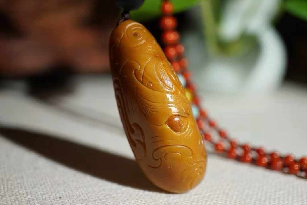 和田玉黃沁籽料龍鳳呈祥,天然和田玉軟玉