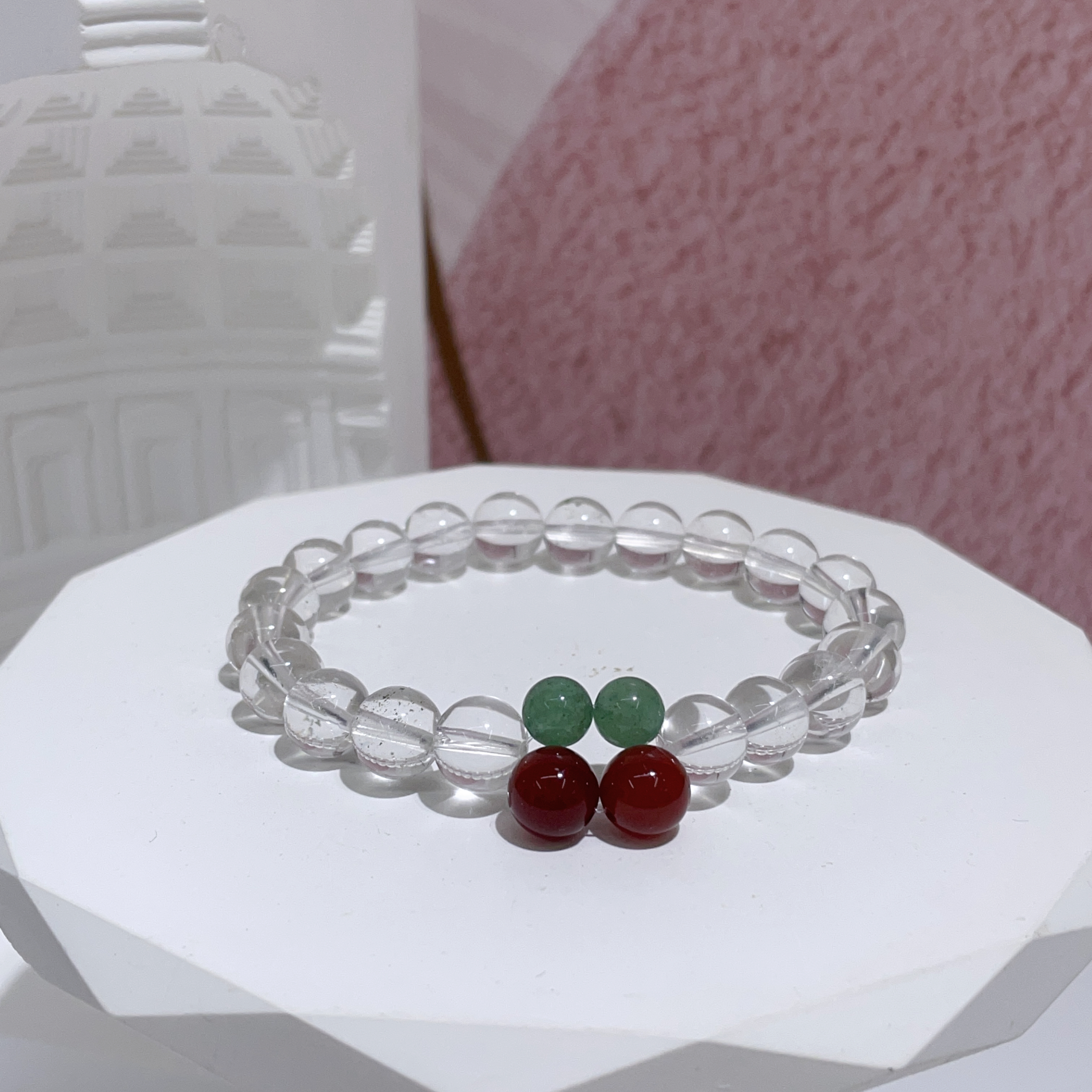 Cherry ・白水晶紅瑪瑙手串 8mm