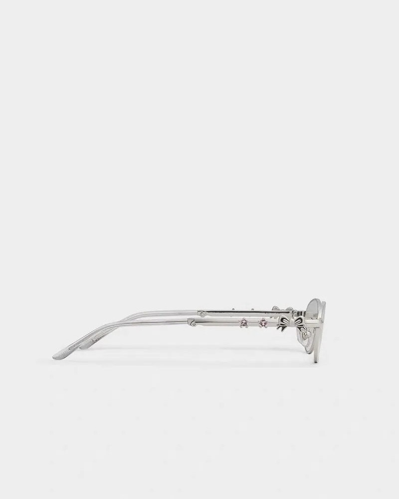 CHARLES & KEITH 小CK 蝴蝶結 粉水晶 折疊式 銀框 眼鏡 銀色