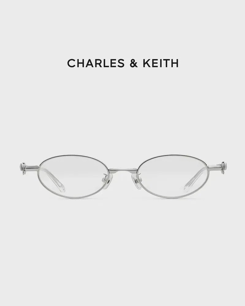 CHARLES & KEITH 小CK 蝴蝶結 粉水晶 折疊式 銀框 眼鏡 銀色