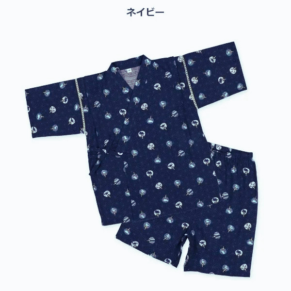 【Nishimatsuya】Dinosaur Fan 100% Cotton Jinbei Traditional Set (Blue)