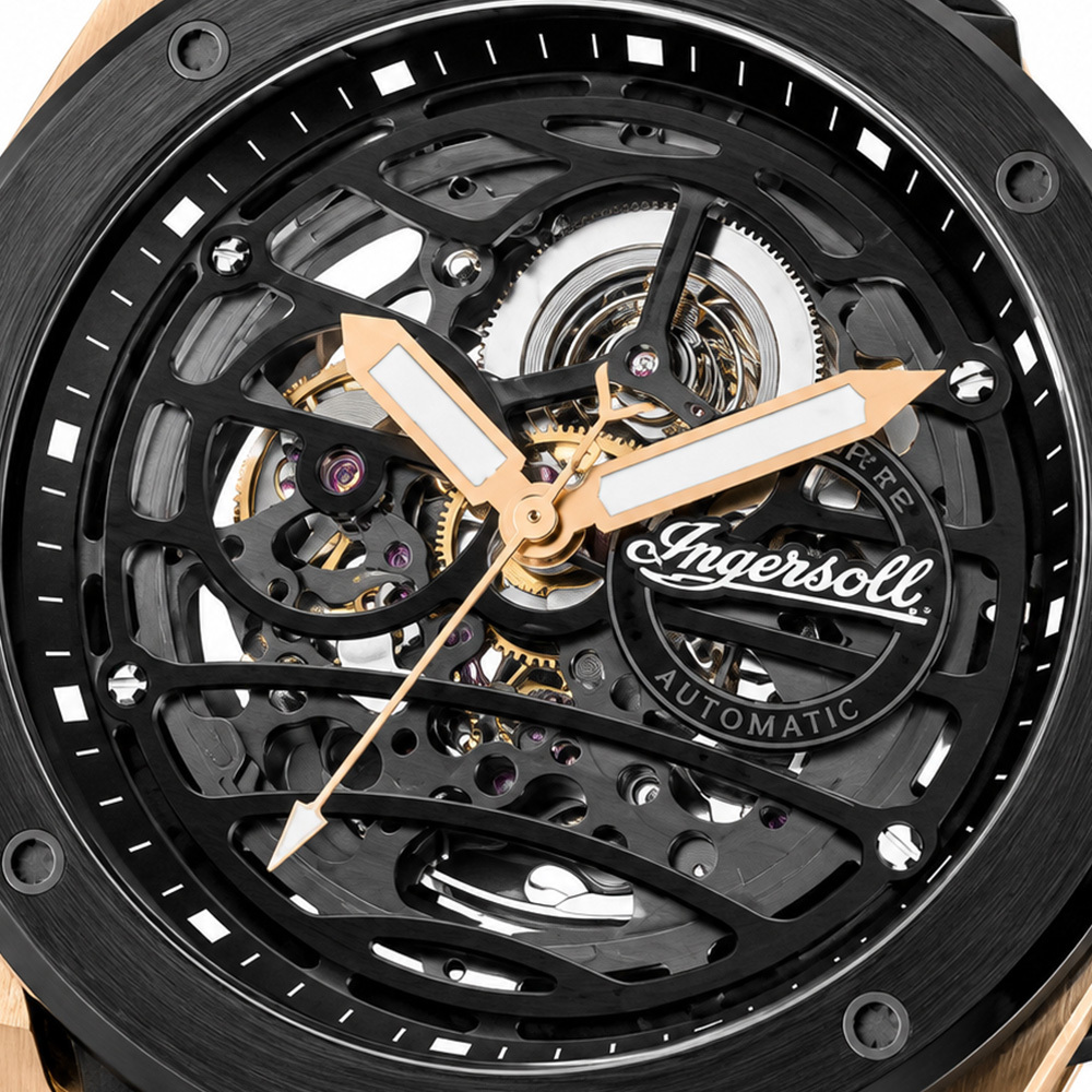 【Ingersoll 英格索爾】I15202 春田系列 鏤空機械 麂皮矽膠錶帶 男 手錶 48mm
