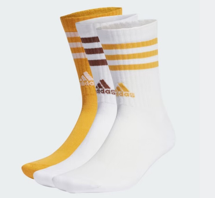 ADIDAS 襪子 白黃色 三雙一組 長襪 中筒襪 IJ8255