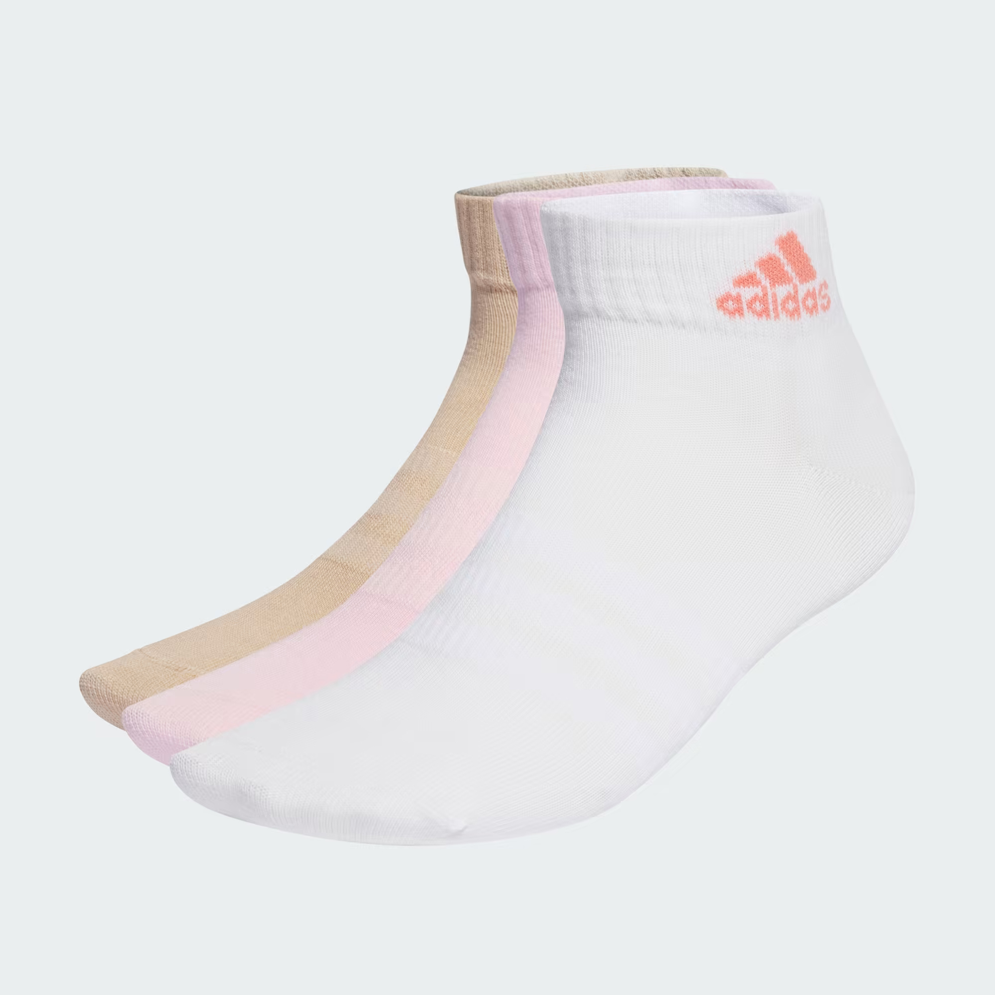 ADIDAS 襪子 白粉沙色 三雙一組 腳踝襪 短襪 IK0546