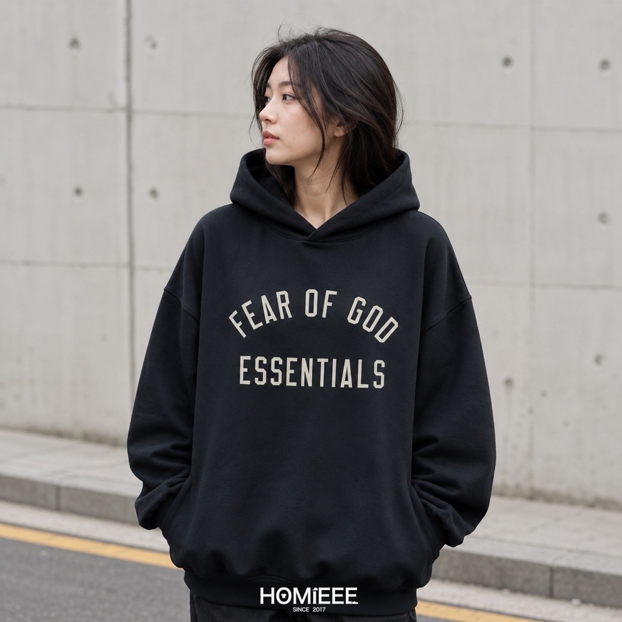 FEAR OF GOD Essentials Varsity 90s Hoodie 帽T 寬鬆 黑色